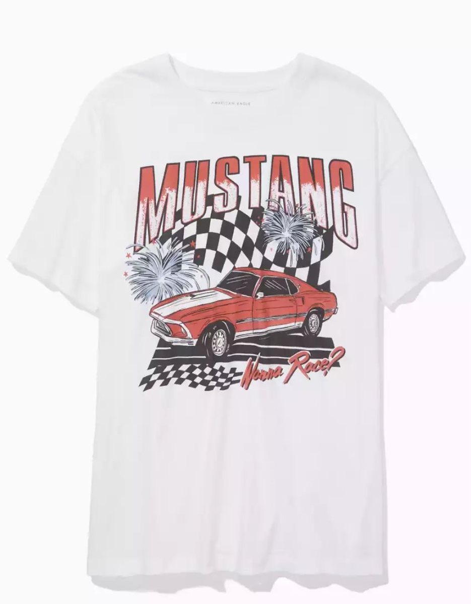 T Shirts American Eagle AE Oversized Mustang Graphique Tee Blanche Femme | WKN-93988150